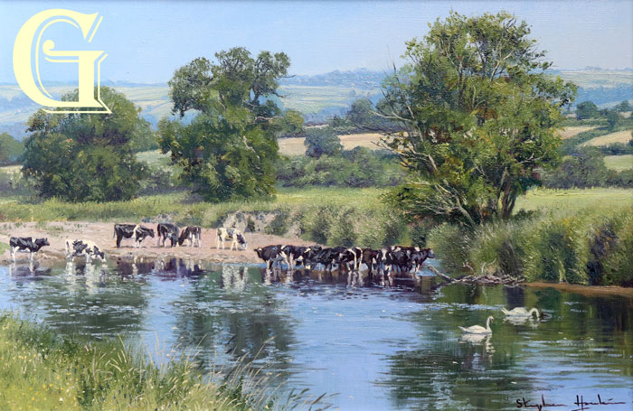 Stephen Hawkins oil painting , ACROSS THE RIVER