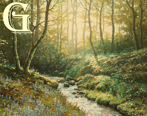 PRESTON, OIL PAINTING, JAMES D PRESTON, BLUEBELL WALK