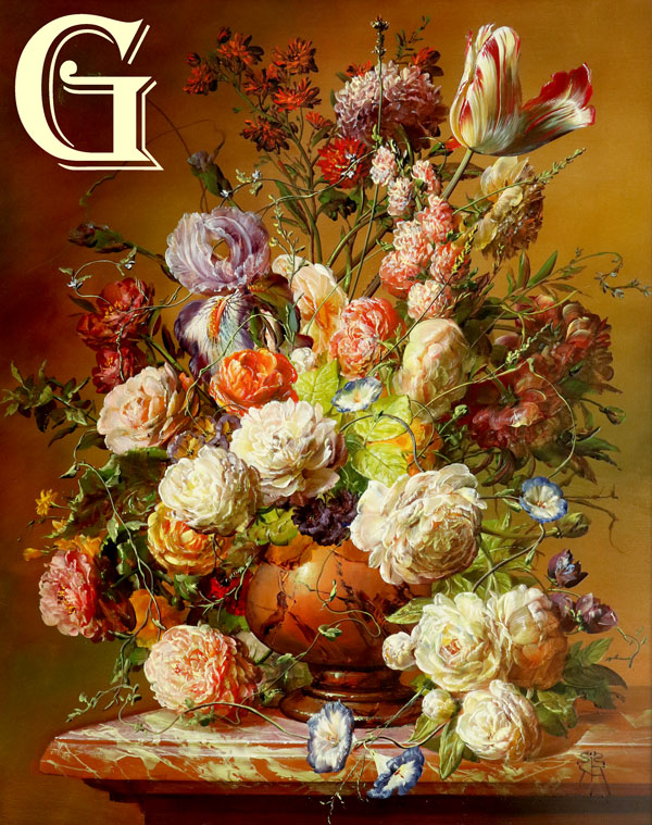 Gyula Siska, original oil painting, floral EXTRAVAGANCE
